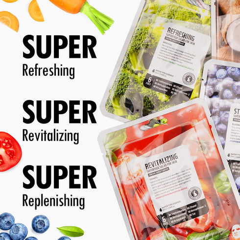 FARMSKIN Superfood Salad Sheet Mask Set of 6 | Face Mask Sheets including MangoSteen, Broccoli, Carrot, Coconut, Blueberry & Tomato | Refreshing, ...