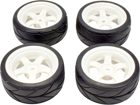 Apex RC Products 1/10 On-Road 12mm White 5 Spoke Wheels V Tread Rubber Tires (Set of 4) #5015...