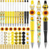 12 Set Plastic Beadable Pens Assorted Bead Pens Wood Beads Crystal Spacer Beads Set Round Beads Black Ink Ballpoint Pen DIY Bead Pen Set for Women...