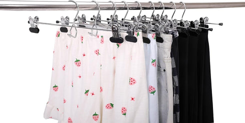 6 Quality Pants Hangers Heavy Duty Add-on Skirt/Slack Metal Hanger, Extra Wide Adjustable Clips, Multi Stackable Add on Hangers, Chrome, Jeans, Bo...