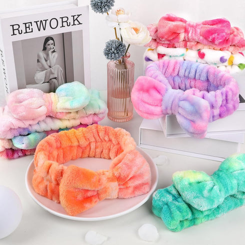 8 Pack Spa Headband for Women Headband for Washing Face Soft Coral Fleece Skincare Headband Makeup Headband Bow Hair Bands Head Wraps for Facial F...
