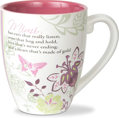 Pavilion Gift Company Mark My Words Mimi Floral Butterfly Grandma Coffee Tea Mug, Large, Pink, 20 ounces...