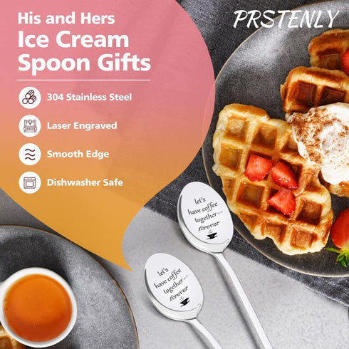 PRSTENLY Anniversary Christmas Birthday Gifts for Her Him Engraved Coffee Spoon, 2 Pcs Personalized Stainless Steel Spoon Couple Gifts, Valentines...