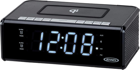 Jensen QiCR-200 Dual Alarm Clock Radio with Qi Charging, White, 9.40in. x 5.00in. x 3.00in....