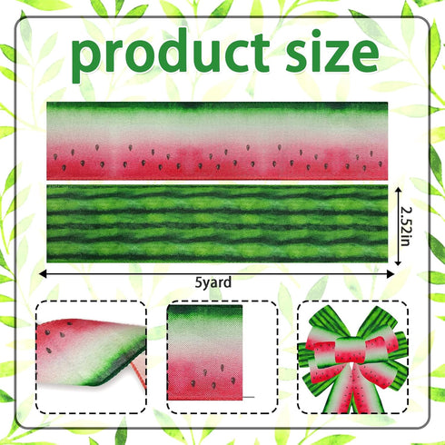 2 Rolls Summer Ribbons for Crafting, Watermelon Print Wired Edge Ribbon, Red Green Fruit Fabric Ribbon Bows for Wreaths Basket DIY Crafts Gift Sum...