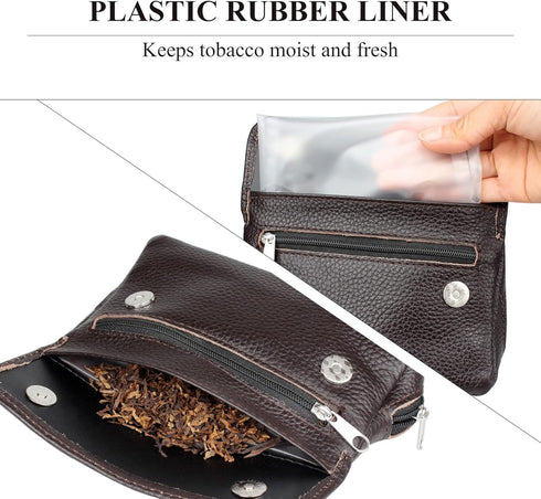FIREDOG Genuine Leather Smoking Tobacco Pipe Pouch Case Bag for 2 Pipes Tamper Filter Tool Cleaner Preserve Freshness (Brown)...