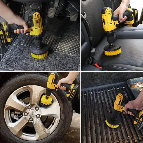 Drill Brush Attachment Set, 4pcs Nylon Bristle Power Scrubber for Cleaning Showers, Bathroom, Tile, Grout, Carpet with Plastic Handle & Extension ...