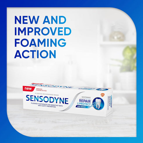 Sensodyne Repair and Protect Whitening Toothpaste, Toothpaste for Sensitive Teeth and Cavity Prevention, 3.4 oz (Pack of 2)...