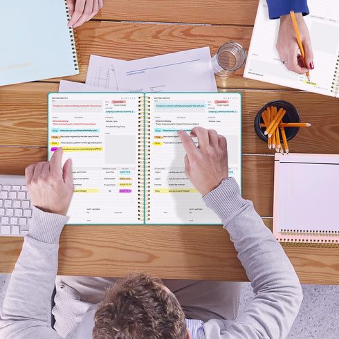 SUNEE Meeting Notebook for Work with Action Items - 160 Pages, B5 Size Project Planner, Spiral Meeting Agenda/Minutes Notebook Organizer for Women...