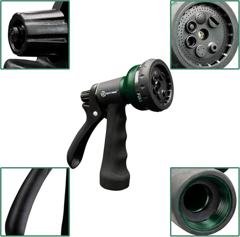 AUTOMAN-Garden-Hose-Nozzle,ABS Water Spray Nozzle with Heavy Duty 7 Adjustable Watering Patterns,Slip Resistant for Plants,Lawn,Washing Cars,Clean...