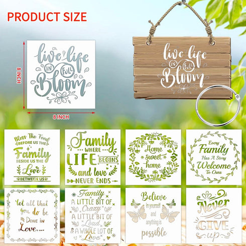 16 Pieces Inspirational Word Stencils Kit Motivational Stencil Reusable Phrase Word Template Family Sign Stencils for Painting on Wood, Porch, Fro...