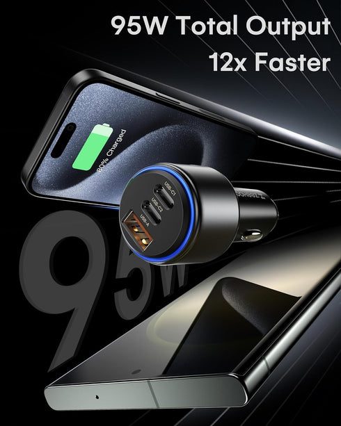 ZEEHOO Car Charger, 95W USB C Car Charger, Cigarette Lighter Charger, Fast Car Charger Adapter Compatible with iPhone 15 Pro Max Plus 14 13 12 Sam...