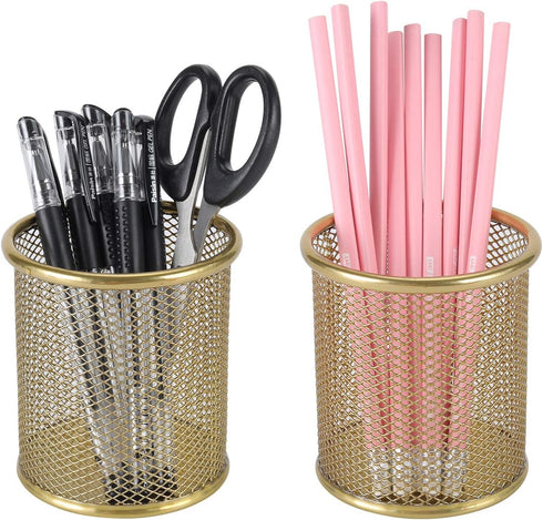 PAG Pencil Holder for Desk, 2 Pack Desktop Pen Cup, Office Supplies Desk Organizers and Accessories Organization, Makeup Brush Holder, Gold...