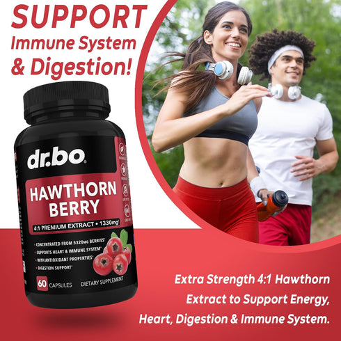 Hawthorn Berry Capsules Supplement - 1330mg 4:1 Hawthorn Extract for Digestion & Heart Health Supplements - Extra Strength Fresh Hawthorn Berry Ex...