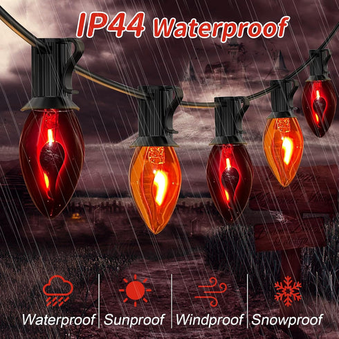 C7 Halloween String Lights,25FT Orange and Purple Halloween Lights with 27 Flickering Flame Light Bulbs(2 Spare) for Outdoor Garden Yard Home Hall...