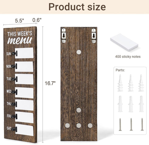 Dahey Menu Board for Kitchen Weekly Meal Planner Rustic Wood Board with Clips, Farmhouse Signs Wall Decor, Magnetic Chalkboard Display Fridge Deco...