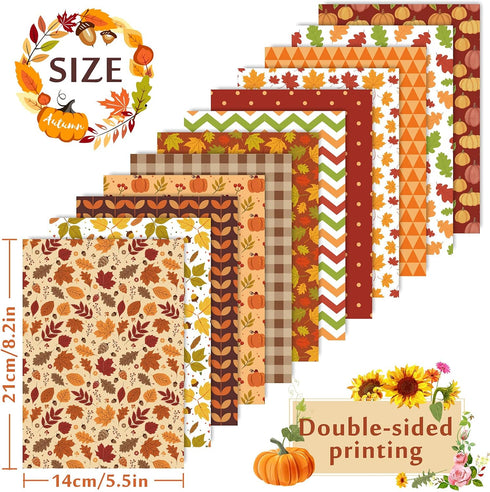 Whaline 60 Sheets Autumn Pattern Paper 5.5 x 8.3 inch Fall Leaves Pumpkin Plaid Craft Paper Double-Sided Origami Paper for Thanksgiving Card Makin...
