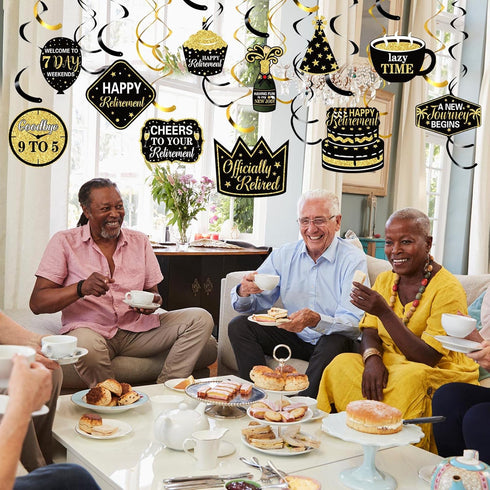 Blulu 30 Pcs Retirement Party Hanging Swirls Decorations Black Gold Retirement Party Supplies for Men Women 2025...