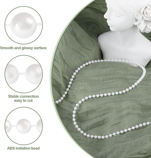 Approx 22 Yards White Pearl Spool Rope,Lmitation Pearl Beads Garland String Wedding Party Christmas Tree Decoration DIY Crafts...