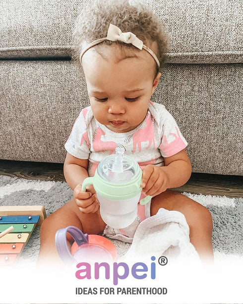 Anpei Straw and Sippy Cup Transitional Nipples Set of 2 with Nipple Storage Case Compatible with Comotomo Baby Bottles, 5 oz and 8 oz...