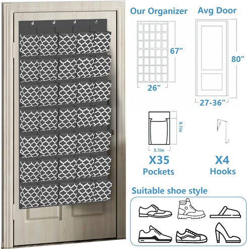 homyfort Over the Door Shoe Organizer - Shoe Rack Storage with 35 Extra Large Pockets & Sturdy Hooks for Closet Kids Slippers, Baby boots, Women H...