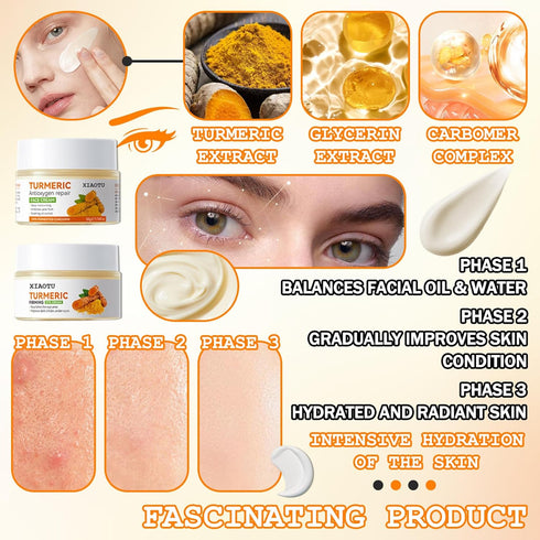 Turmeric Face Care Set with Hydrating Honey Face Masks,Skincare Gift Set Include Turmeric Cream,Cleanser,Face Serum,Toner,Eye Cream,Turmeric Soap,...