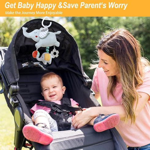 Baby Car Seat Toys For Babies 0-6 Months Musical Learning Toddler Stroller Toys 6 To 12 Months Soft Sensory Developmental Crib Toys Hanging With I...
