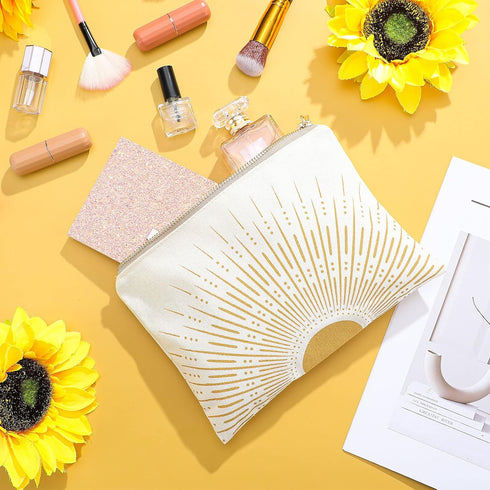 10 Pcs Sunshine Ray Makeup Bag Boho Cosmetic Bag Makeup Pouch Zipper Make up Bag for Your Purse Small Cosmetic Pouch Travel Accessory Pouch Cute Z...