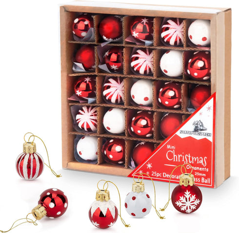 1 Inch Mini Red & White Peppermint Glass Ball Christmas Ornaments Set of 25 Balls | Miniature Christmas Tree Ornaments | Rustic Christmas Decorati...