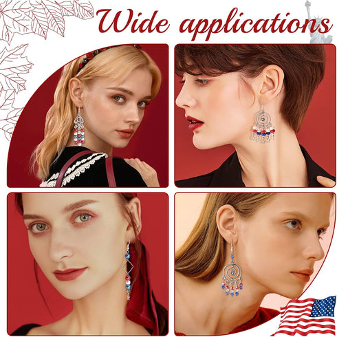 SUNNYCLUE 1 Box 412Pcs DIY 10 Pairs Independence Day Chandelier Charms 4th of July Earrings Kit Bohemian Style Beads Patriotic Charms USA Red Blue...