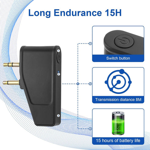 Bluetooth 5.3 Adapter for Wireless/Wired Headphones, 2 in 1 Airplane Bluetooth Adapter with 3.5mm Aux Jack Compatible with Airplane/Home TV/Gym/Bo...