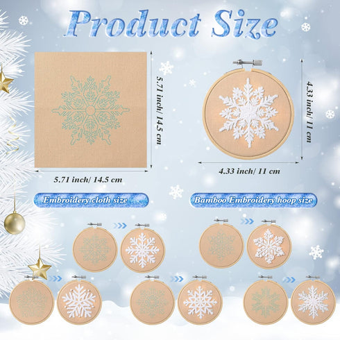 6 Sets Winter Embroidery Kit for Beginners Snowflakes Christmas Cross Kits DIY Needlepoint Kit with Patterns, Instructions, Embroidery Hoops, Thre...