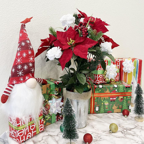 Admired By Nature 18 Stems Artificial Poinsettia Bouquet Fake Christmas Flower, Faux Velvet Poinsettia Carnation Christmas Bush For Home Decor, Ho...