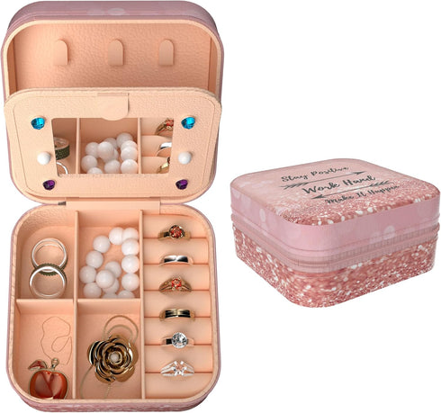 Travel Jewelry Holder Organizer, Jewelry Case Small Jewelry Boxes Organizers with Mirror Travel Jewelry Boxes for Teen Girls Women (Work Hard)...