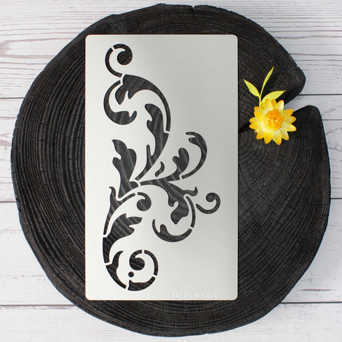 Aleks Melnyk No.349 Metal Stencil, Swirls, Ornaments, Flowers Vine, Patterns, Border, Small Stencil, 1 PC, Template for Wood Burning, Engraving, C...