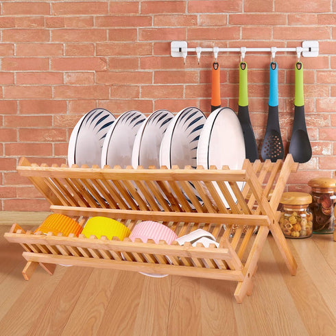 SZUAH Bamboo Dish Drying Rack, Collapsible Dish Drying Rack for Kitchen Counter, Space Saving Counter Organizer (17.8"x10.23"x9.25")...