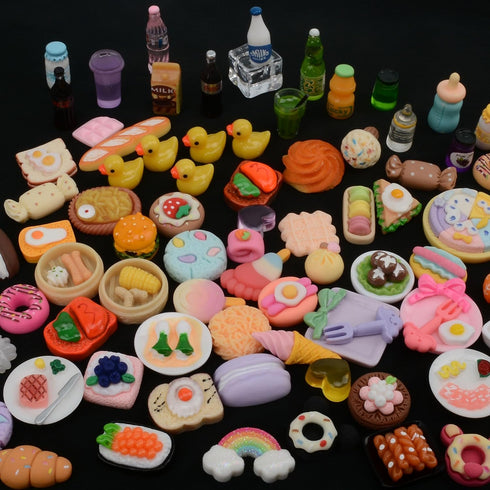 100Pcs Miniature Food with Storage Box Mini Food Miniature Doll House Accessories Small Resin Doll Food Dollhouse Food Set for Pretend Play Kitche...