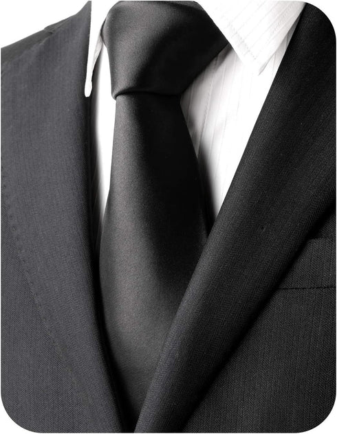 Black Tie Men Women Solid Satin Tie-Black...