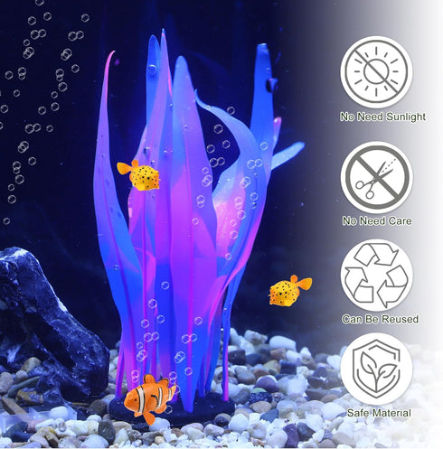 Aquarium Glowing Kelp Plant, Soft Silicone Glowing Fish Tank Decorations, Fluorescence Coral Decor for Aquarium Decor Blue 2pcs...