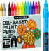 ARTISTRO 15 Oil Based Paint markers for Wood, Rock, Fabric, Glass - Permanent, Quick Dry, Waterproof - Oil paint pens for Ceramic, Mugs, Metal, Pl...