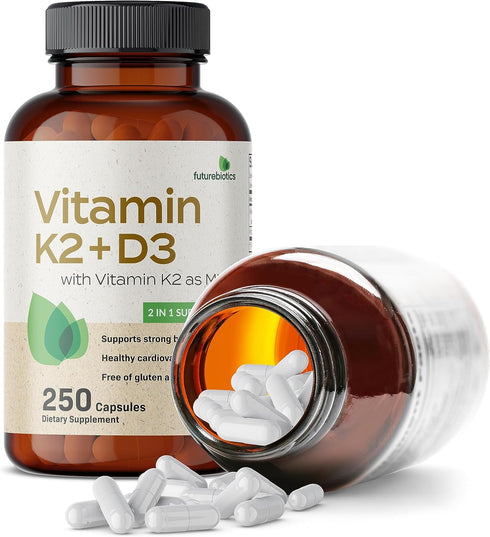 Futurebiotics Vitamin K2 (MK7) with D3 Supplement - Non-GMO Formula - 5000 IU Vitamin D3 & 90 mcg Vitamin K2 MK-7, 250 Vegetarian Capsules...