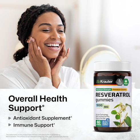 Resveratrol Gummies - Potent Resveratrol 1000 mg Organic Supplement - Bioavailable 98% Pure Trans Resveratrol - Antioxidant Support - 60 Vegan Che...