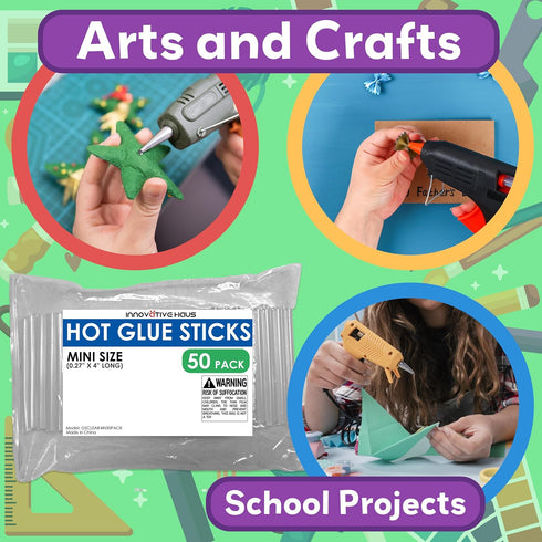 Innovative Haus Mini Hot Glue Sticks (50 Pack) - Perfect Fit for Mini Glue Guns, 4" x 0.27" - Craft, Bond, Create on Wood, Metal, Glass & More - T...