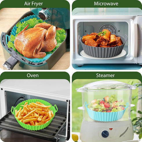 3 Pack Air Fryer Silicone Liners, 8Inch Airfryer Liners, Silicone Air Fryer Basket Liners, Reusable Food Grade Air Fryer Pots Oven Liner Baking Tr...