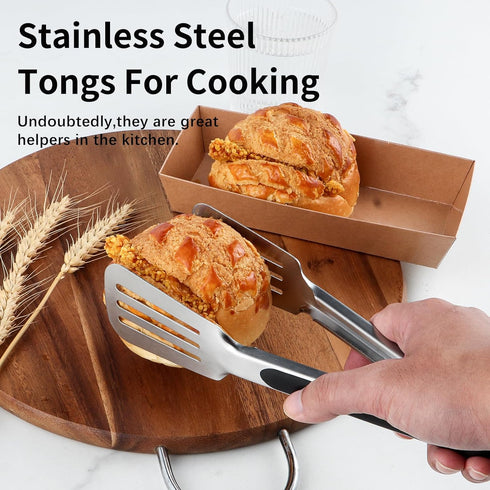 Tongs for Cooking, Spatula Tongs Set for Serving Food and Grilling, 9" and 12" Metal Tongs for Fish, Steak, Bread, Salad, Comfortable Grip, Easy t...