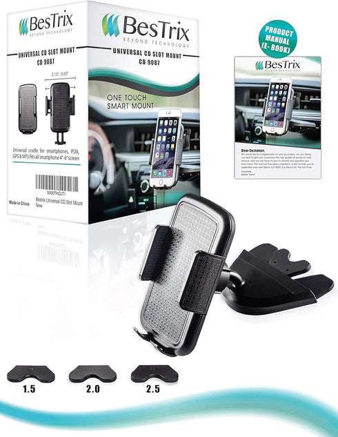 Bestrix Cell Phone Holder for Car, CD Slot Car Phone Holder, Hands Free Car Mount with Strong Grip Universal for iPhone14/13/12/11/11Pro/Xs MAX/XR...