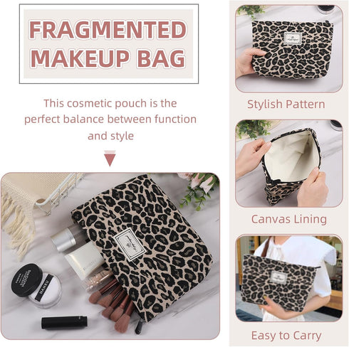 Leopard Print Makeup Bag for Purse Zipper Cosmetic Bag Large Capacity Canvas Makeup Bags Travel Cute Aesthetic Toiletry Bag Accessories Organizer,...