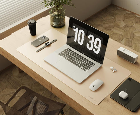 RENMTURE Double-Sided Two-Tone Faux Leather Desk mat Desktop Organization and Accessories Home and Office Large Mouse pad Game and Work (Beige/Bro...