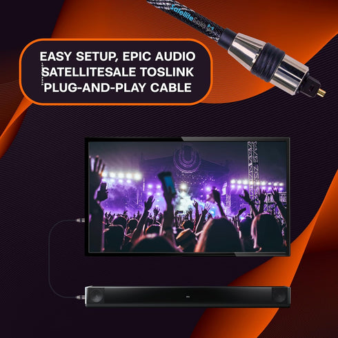 SatelliteSale Digital Toslink SPDIF Audio Optical Fiber Cable Universal Wire Nylon Black/Silver Cord 15 feet...