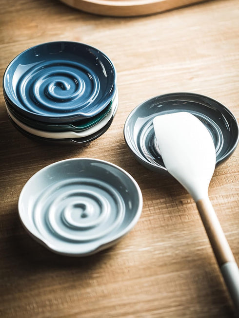 Spoon Rest, Porcelain Spoon Holer with Drip Tray, for Multiple Utensils, Heat-Resistant, Ceramic Spoon Rest for Spoons, Ladles, Tongs, Dark Green...